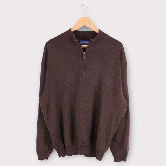 Pendleton Other - Pendleton Wool Laine Lavable Micro Grid 1/4 Zip Brown Pull Over Sweater Mens XL